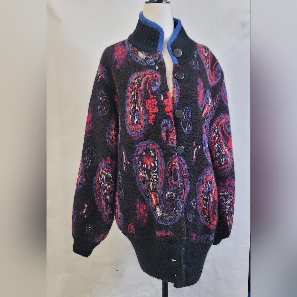 Vera Pelle paisley print knit wool cardigan